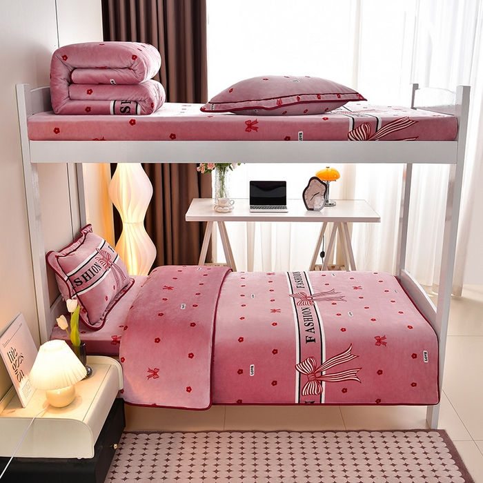 缘莉娜家纺 2025新款牛奶绒印花学生宿舍三件套上下铺三件套 甜蜜蜜