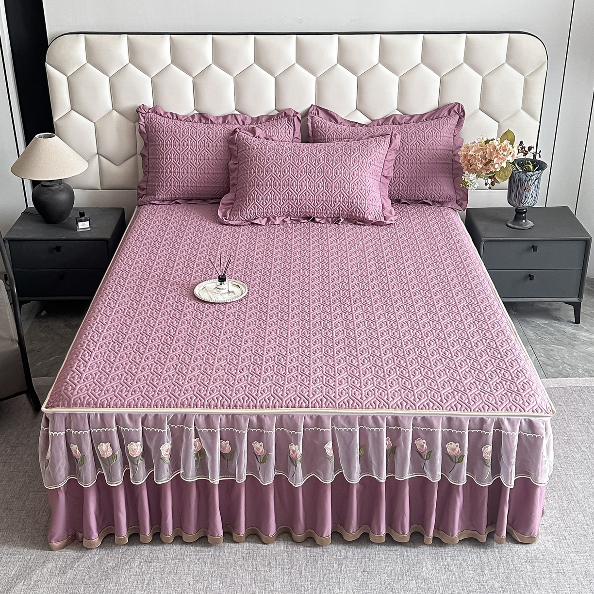 91家纺网 家纺一手货源 找家纺 （总）手艺人家纺 2025新款全棉纯棉绗缝单床裙C01 床裙单件