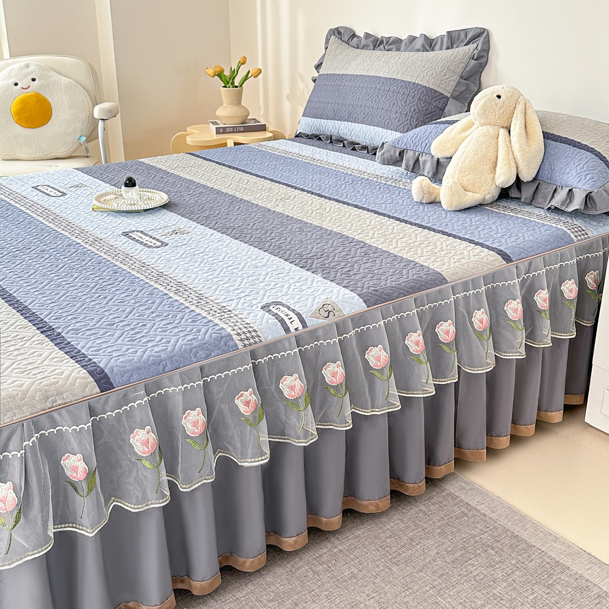 91家纺网 家纺一手货源 找家纺 （总）手艺人家纺 2025新款全棉纯棉绗缝单床裙C02-C15 床裙单件