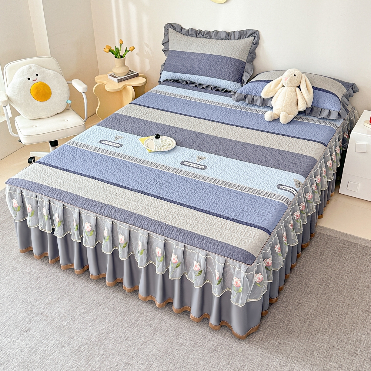 91家纺网 家纺一手货源 找家纺 （总）手艺人家纺 2025新款全棉纯棉绗缝单床裙C02-C15 床裙单件