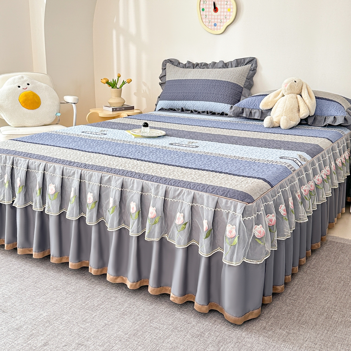 91家纺网 家纺一手货源 找家纺 （总）手艺人家纺 2025新款全棉纯棉绗缝单床裙C02-C15 床裙单件