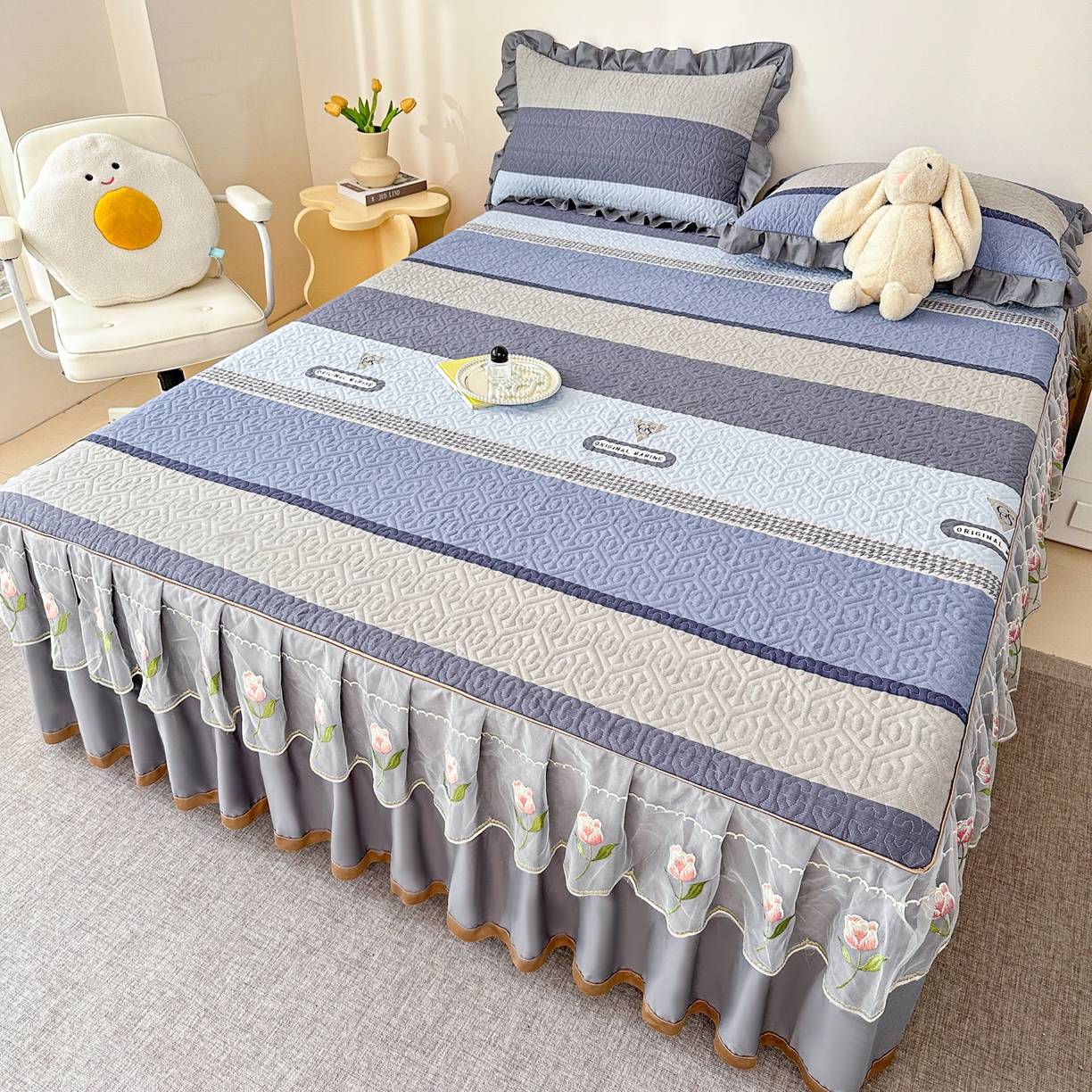 91家纺网 家纺一手货源 找家纺 （总）手艺人家纺 2025新款全棉纯棉绗缝单床裙C02-C15 床裙单件