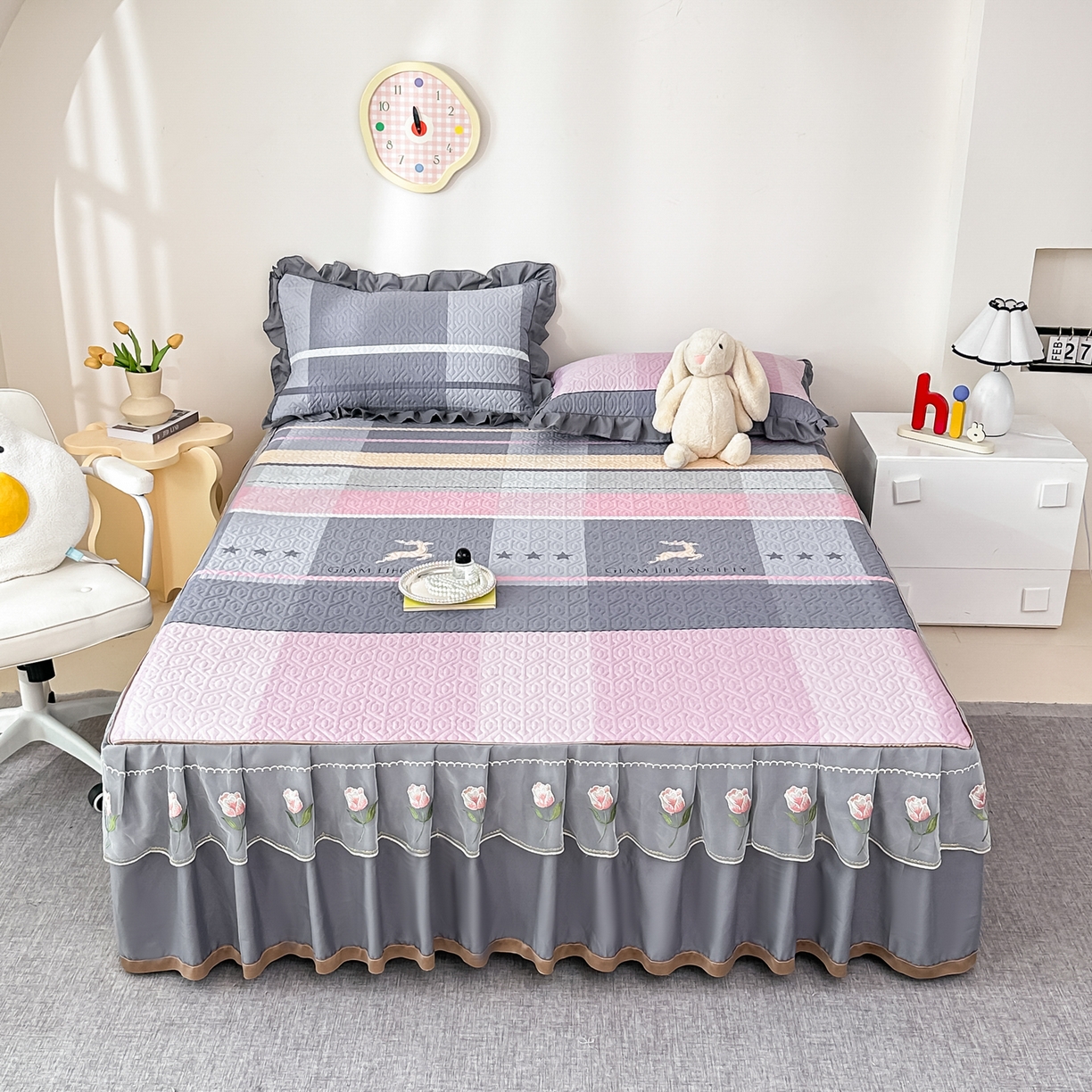 91家纺网 家纺一手货源 找家纺 （总）手艺人家纺 2025新款全棉纯棉绗缝单床裙C02-C15 床裙单件