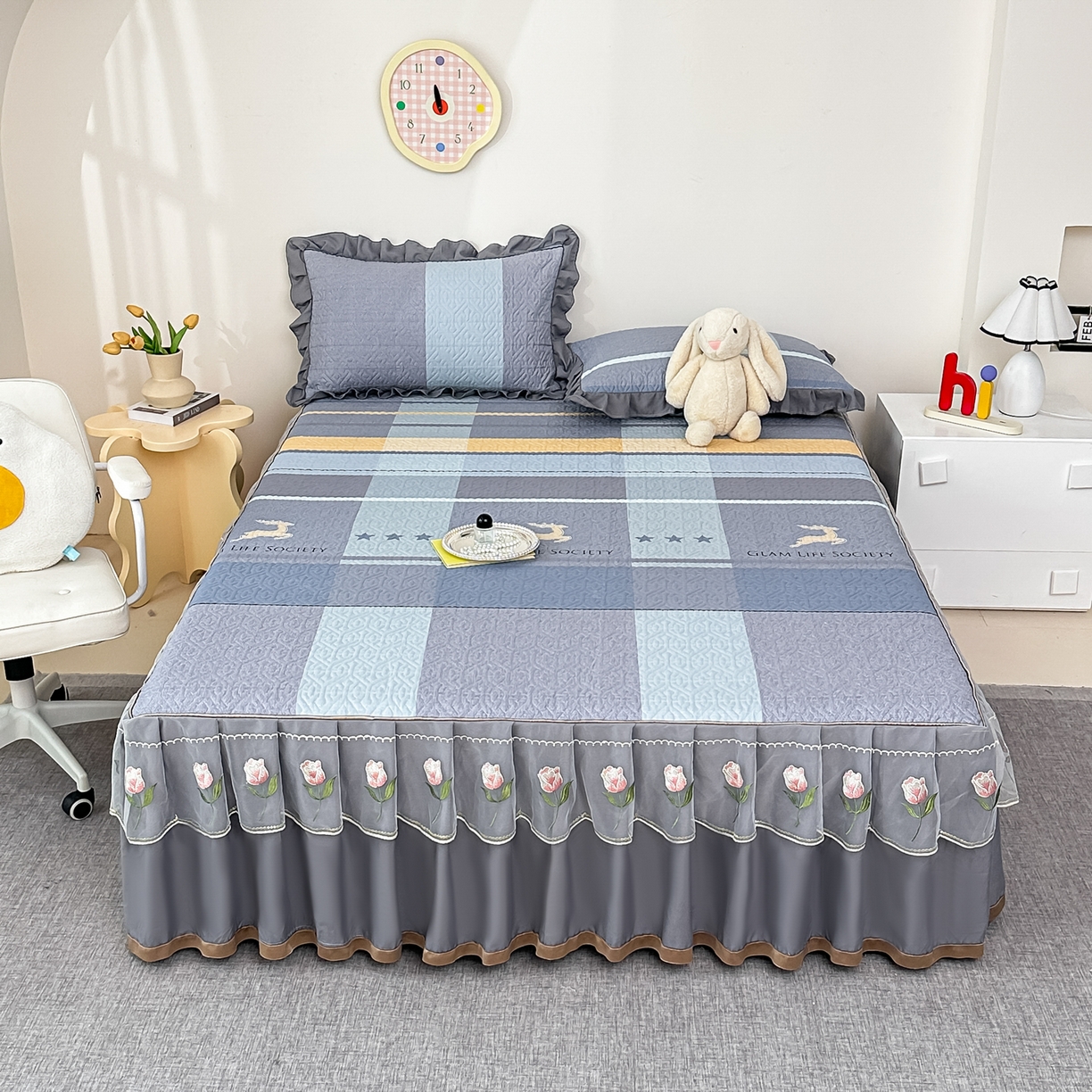 91家纺网 家纺一手货源 找家纺 （总）手艺人家纺 2025新款全棉纯棉绗缝单床裙C02-C15 床裙单件