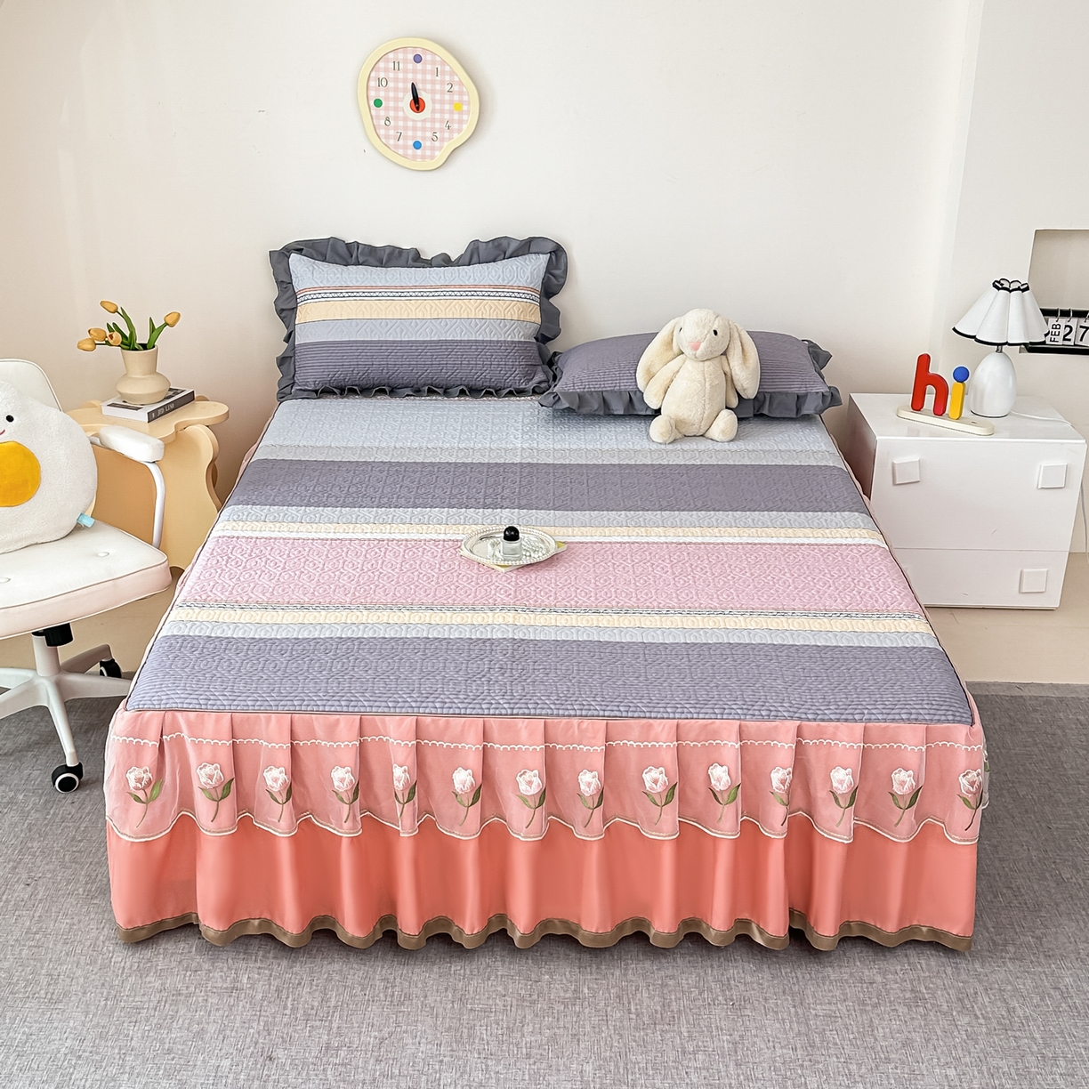 91家纺网 家纺一手货源 找家纺 （总）手艺人家纺 2025新款全棉纯棉绗缝单床裙C02-C15 床裙单件