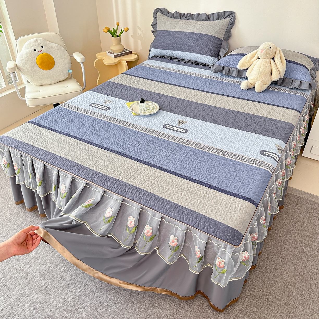 91家纺网 家纺一手货源 找家纺 手艺人家纺 2025新款全棉纯棉绗缝单床裙C02-C15 床裙单件 床裙C02