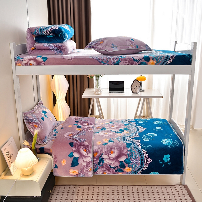 缘莉娜家纺 2025新款牛奶绒印花学生宿舍三件套上下铺三件套 如花似锦