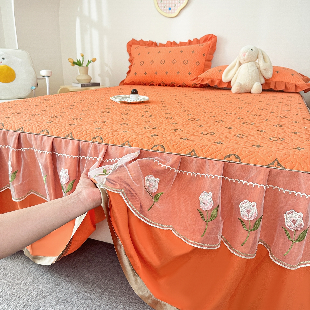 91家纺网 家纺一手货源 找家纺 手艺人家纺 2025新款全棉纯棉绗缝单床裙C02-C15 床裙单件 床裙C05