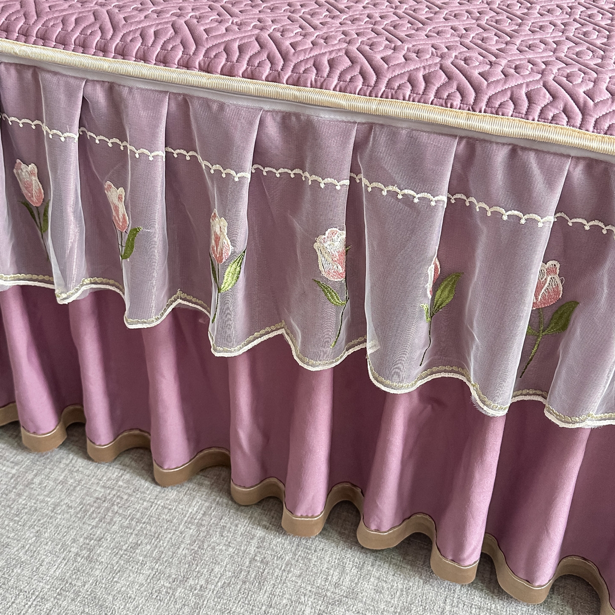 91家纺网 家纺一手货源 找家纺 手艺人家纺 2025新款全棉纯棉绗缝单床裙C01 床裙单件 床裙C01紫