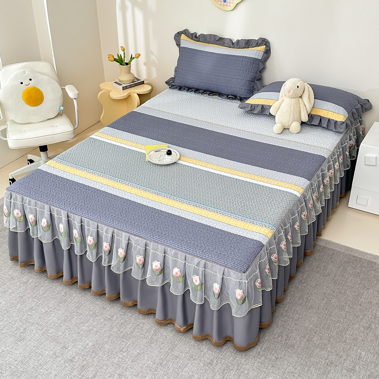 91家纺网 家纺一手货源 找家纺 手艺人家纺 2025新款全棉纯棉绗缝单床裙C02-C15 床裙单件 床裙C07