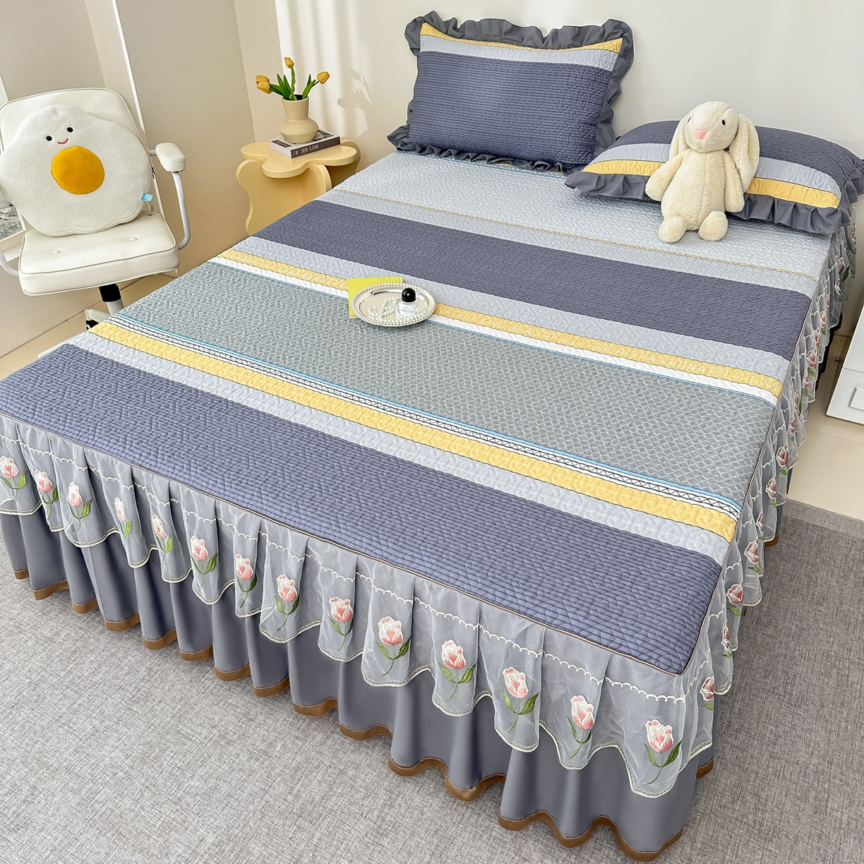 91家纺网 家纺一手货源 找家纺 手艺人家纺 2025新款全棉纯棉绗缝单床裙C02-C15 床裙单件 床裙C07