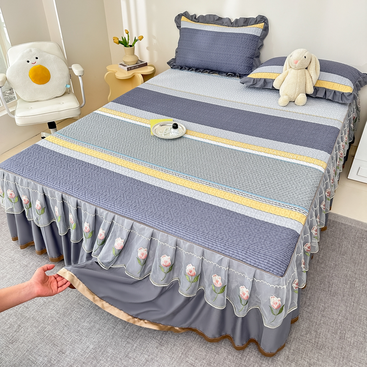 91家纺网 家纺一手货源 找家纺 手艺人家纺 2025新款全棉纯棉绗缝单床裙C02-C15 床裙单件 床裙C07