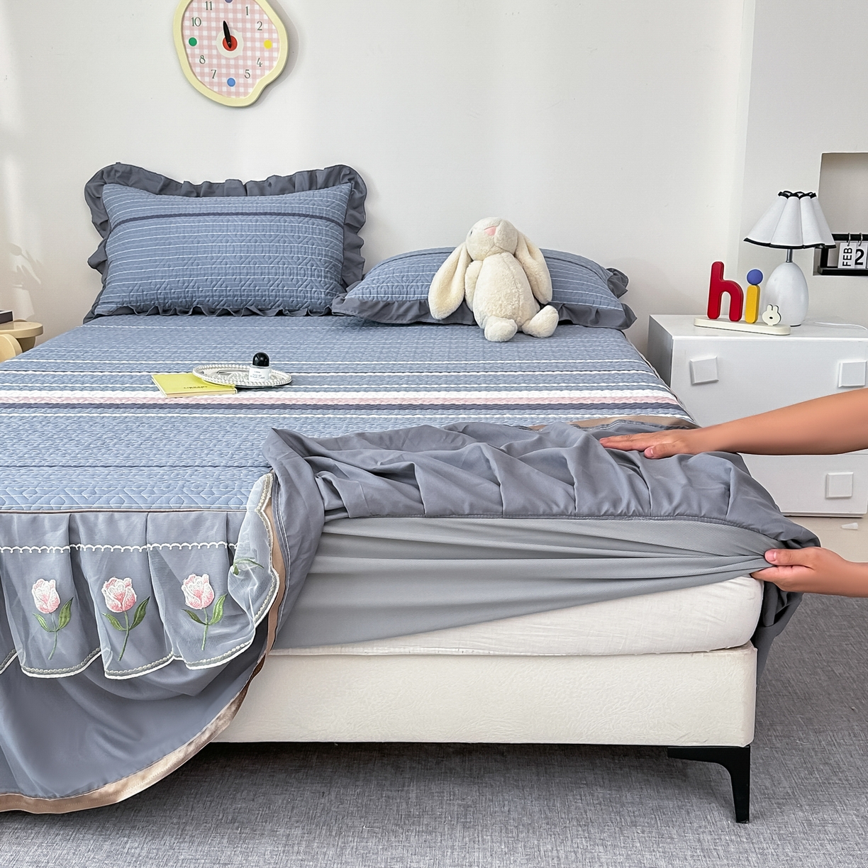 91家纺网 家纺一手货源 找家纺 手艺人家纺 2025新款全棉纯棉绗缝单床裙C02-C15 床裙单件 床裙C08