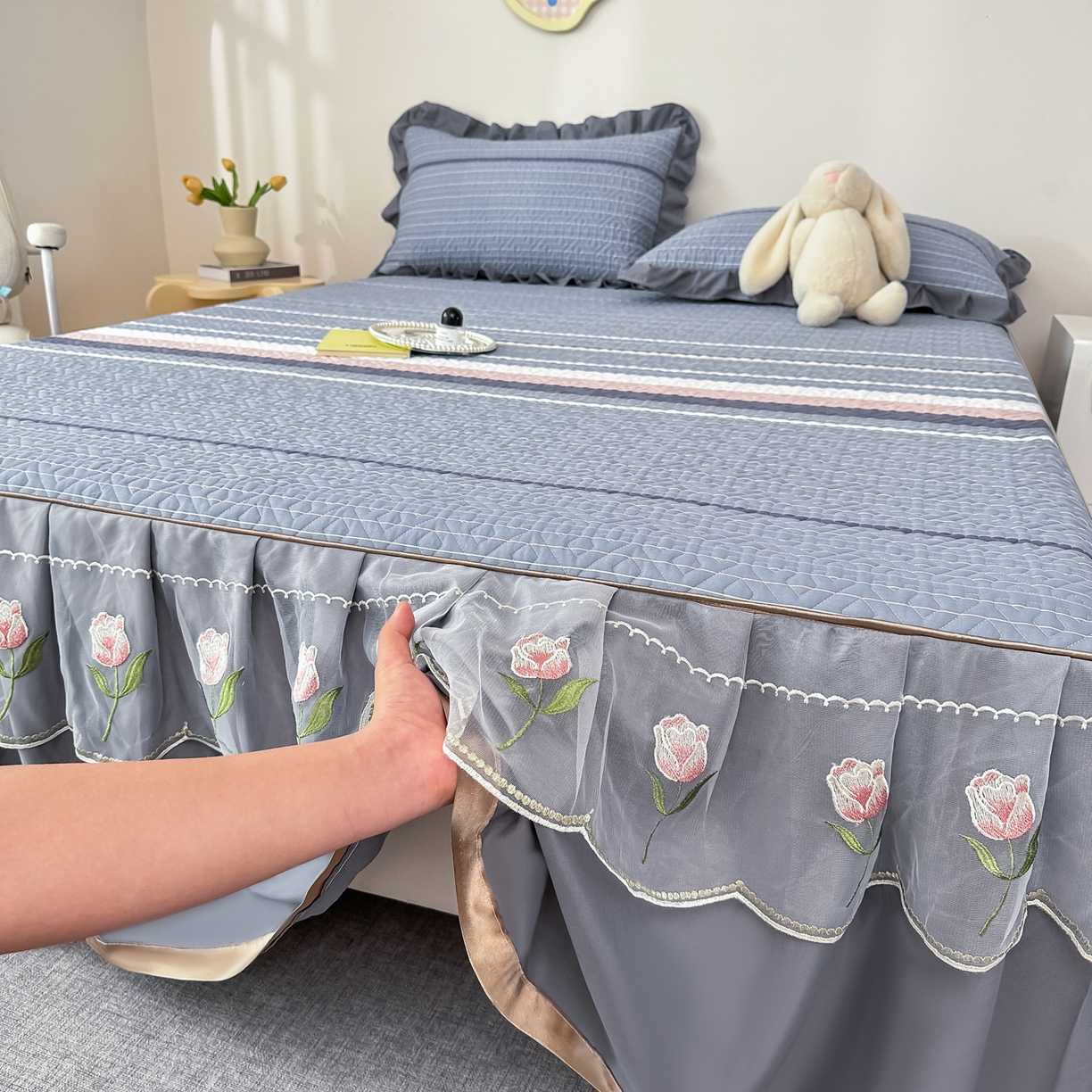 91家纺网 家纺一手货源 找家纺 手艺人家纺 2025新款全棉纯棉绗缝单床裙C02-C15 床裙单件 床裙C08