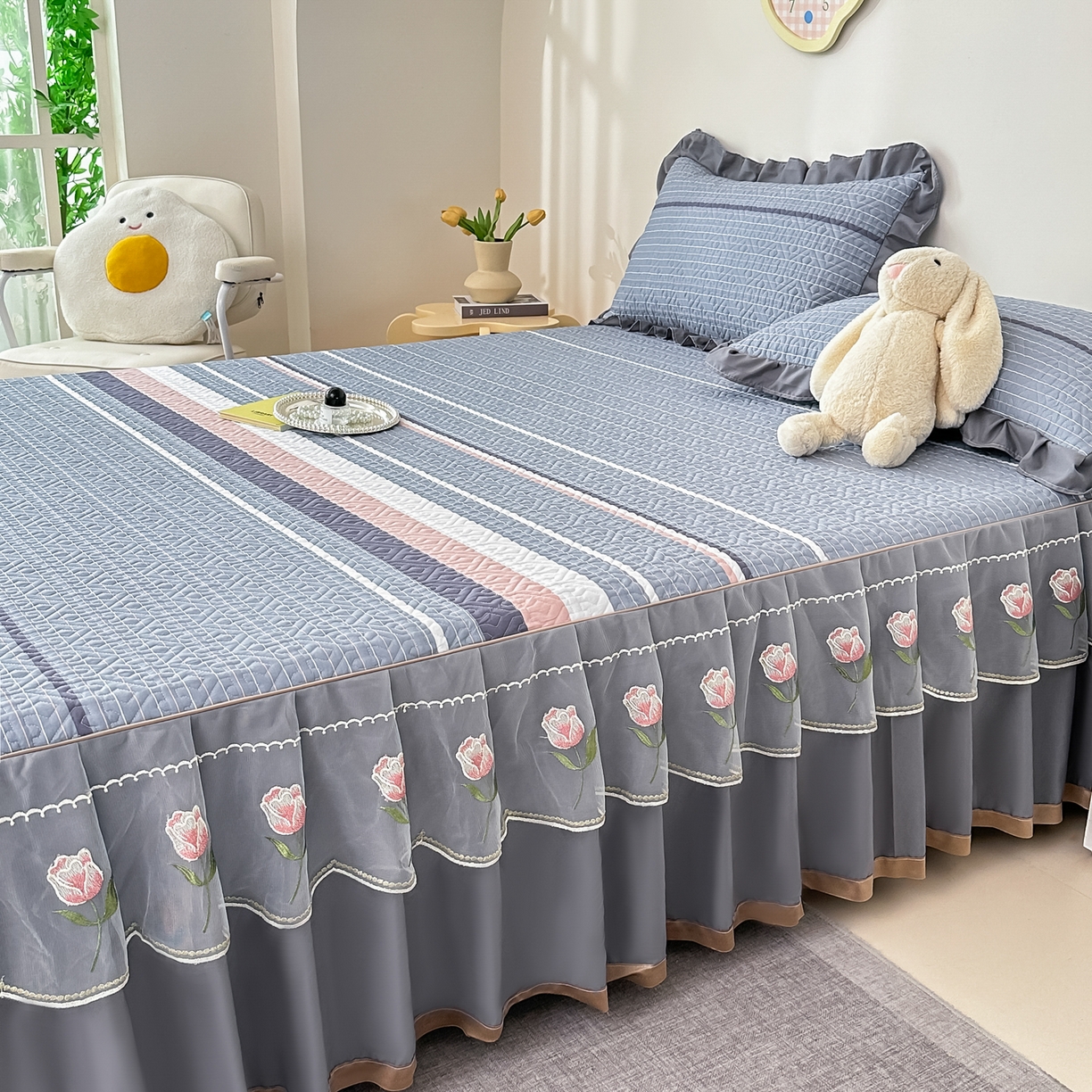 91家纺网 家纺一手货源 找家纺 手艺人家纺 2025新款全棉纯棉绗缝单床裙C02-C15 床裙单件 床裙C08