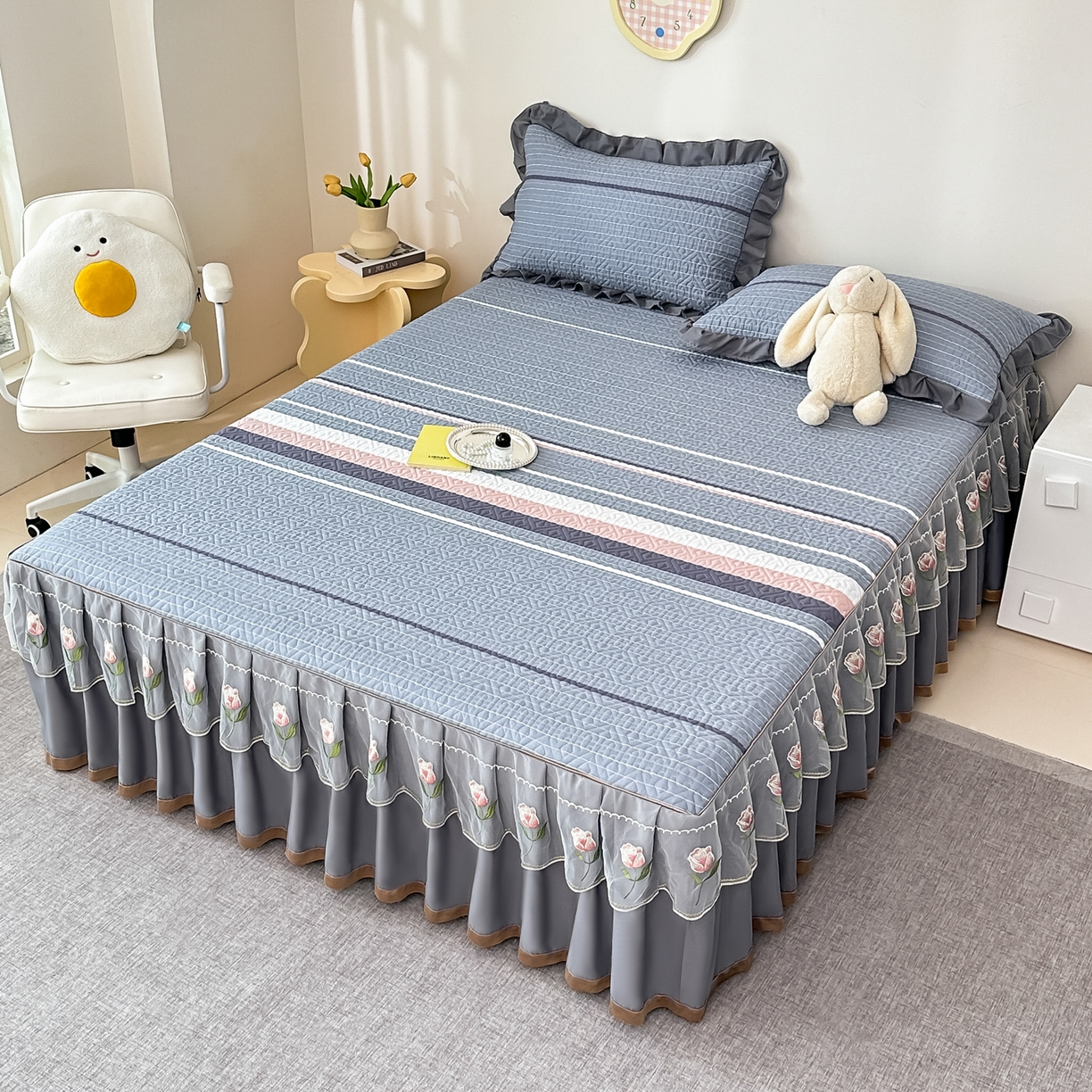 91家纺网 家纺一手货源 找家纺 手艺人家纺 2025新款全棉纯棉绗缝单床裙C02-C15 床裙单件 床裙C08