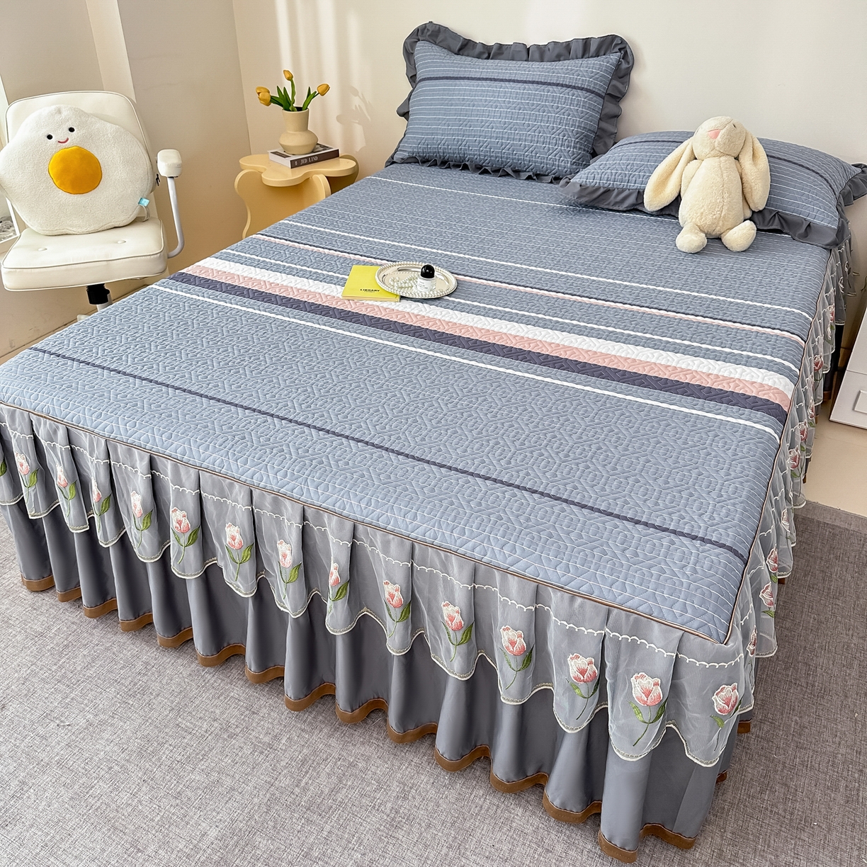 91家纺网 家纺一手货源 找家纺 手艺人家纺 2025新款全棉纯棉绗缝单床裙C02-C15 床裙单件 床裙C08