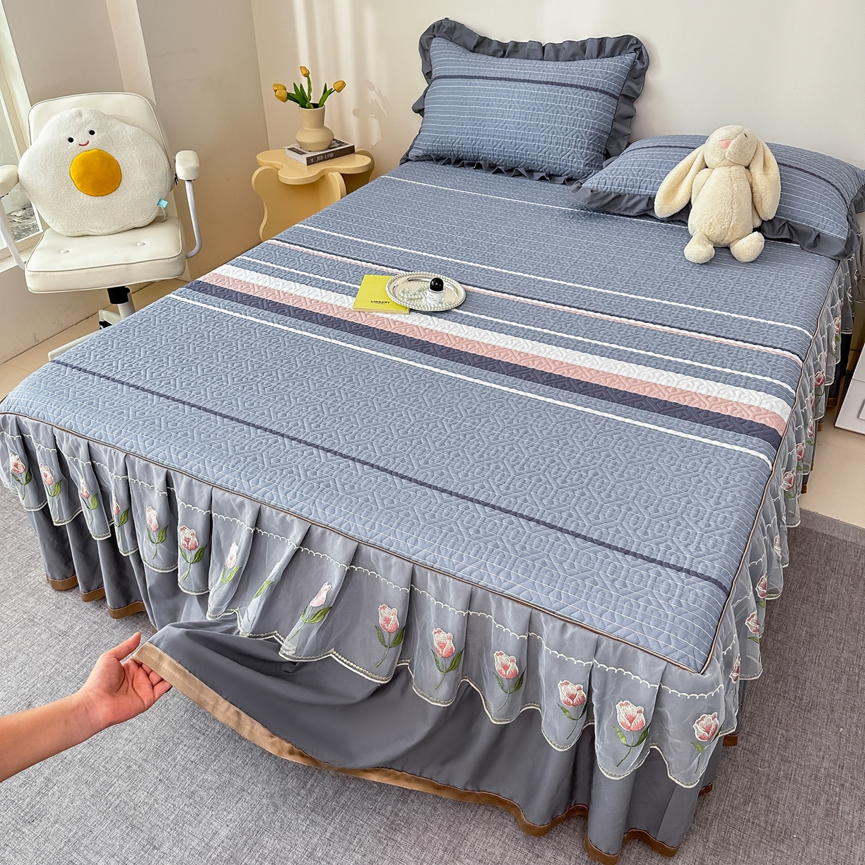 91家纺网 家纺一手货源 找家纺 手艺人家纺 2025新款全棉纯棉绗缝单床裙C02-C15 床裙单件 床裙C08