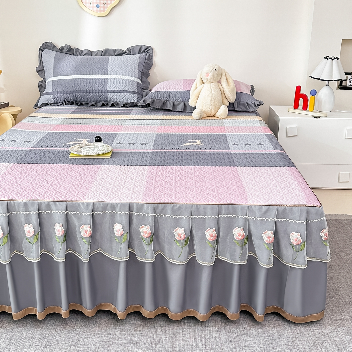 91家纺网 家纺一手货源 找家纺 手艺人家纺 2025新款全棉纯棉绗缝单床裙C02-C15 床裙单件 床裙C09