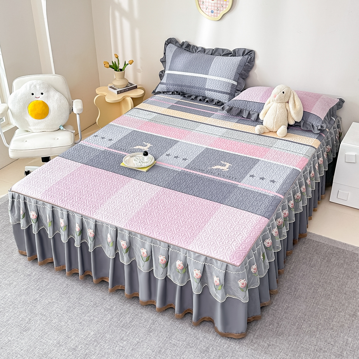 91家纺网 家纺一手货源 找家纺 手艺人家纺 2025新款全棉纯棉绗缝单床裙C02-C15 床裙单件 床裙C09