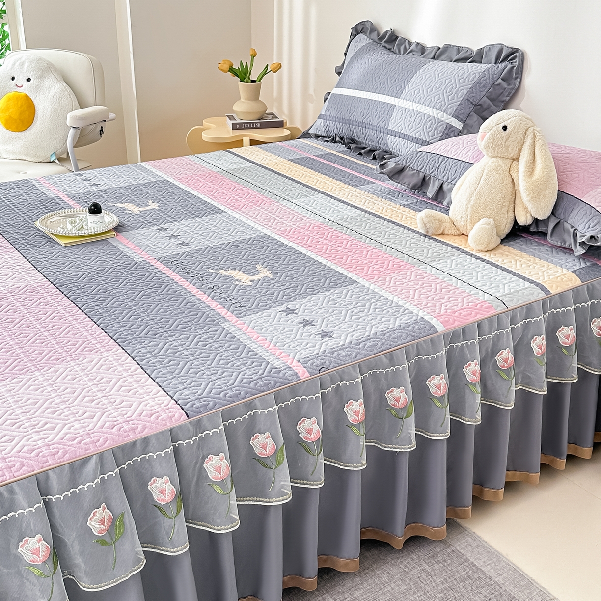 91家纺网 家纺一手货源 找家纺 手艺人家纺 2025新款全棉纯棉绗缝单床裙C02-C15 床裙单件 床裙C09