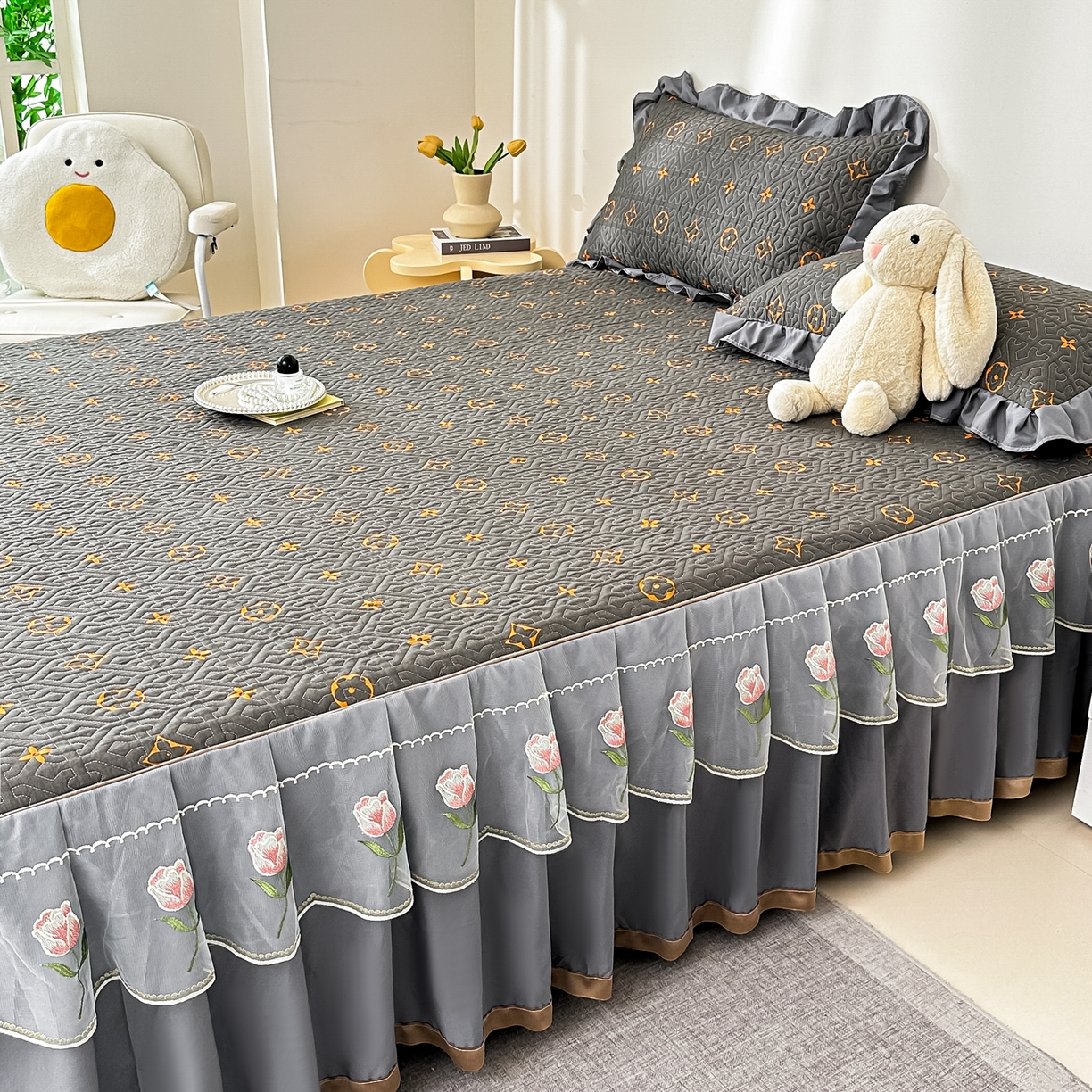 91家纺网 家纺一手货源 找家纺 手艺人家纺 2025新款全棉纯棉绗缝单床裙C02-C15 床裙单件 床裙C10