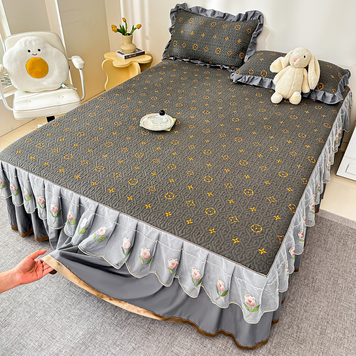 91家纺网 家纺一手货源 找家纺 手艺人家纺 2025新款全棉纯棉绗缝单床裙C02-C15 床裙单件 床裙C10