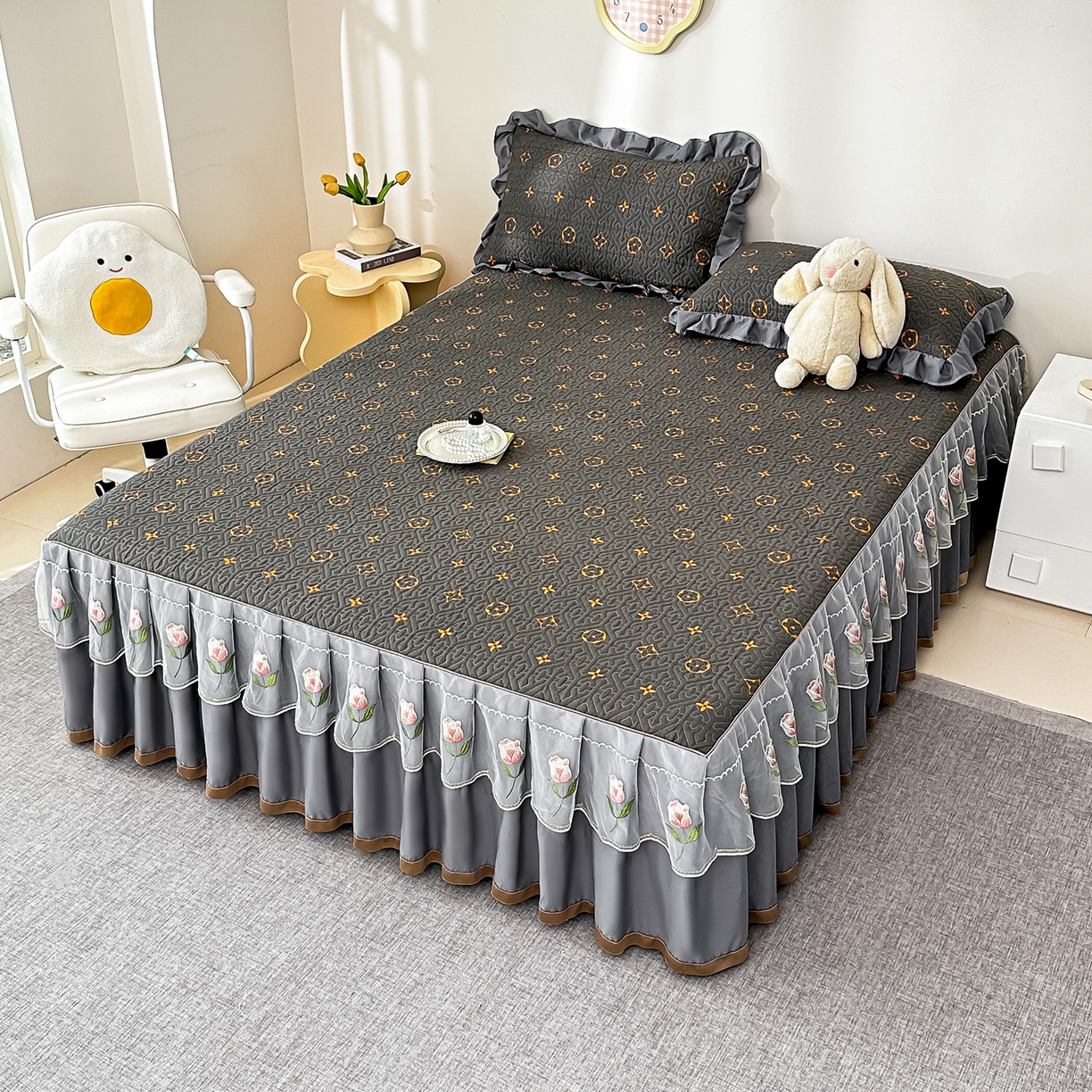 91家纺网 家纺一手货源 找家纺 手艺人家纺 2025新款全棉纯棉绗缝单床裙C02-C15 床裙单件 床裙C10