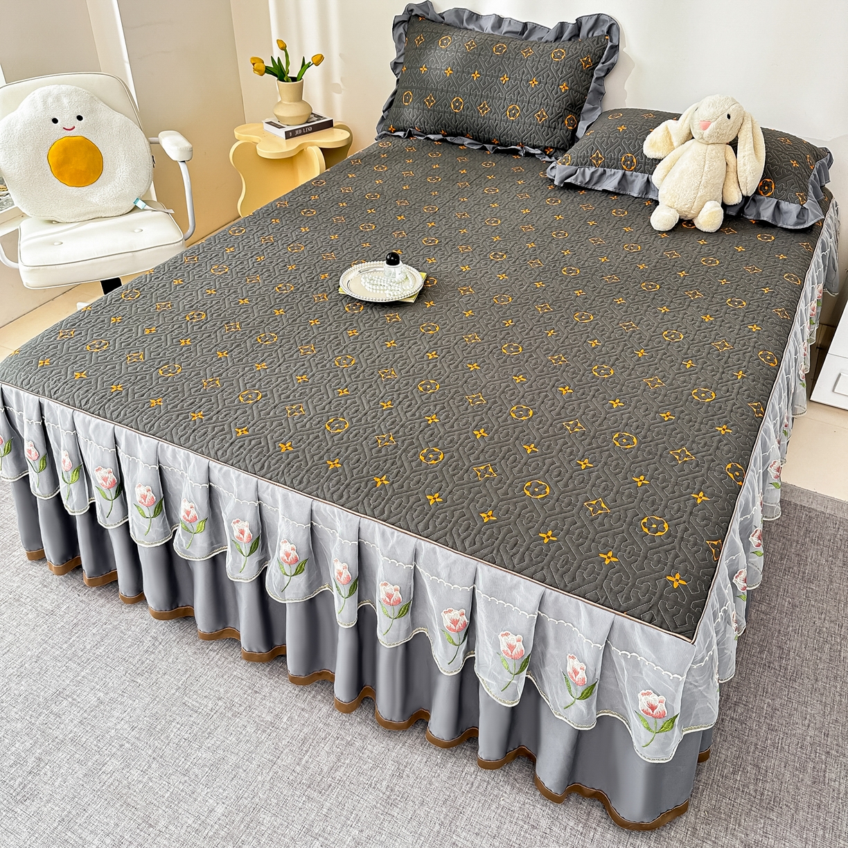 91家纺网 家纺一手货源 找家纺 手艺人家纺 2025新款全棉纯棉绗缝单床裙C02-C15 床裙单件 床裙C10