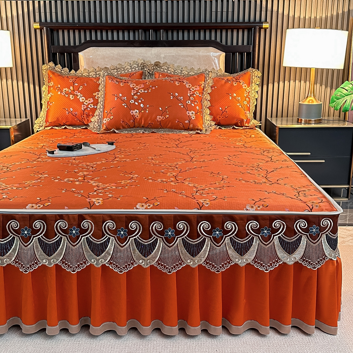 91家纺网 家纺一手货源 找家纺 手艺人家纺 2025新款高精密拉链款G01单床裙 床裙单件 床裙G01橙