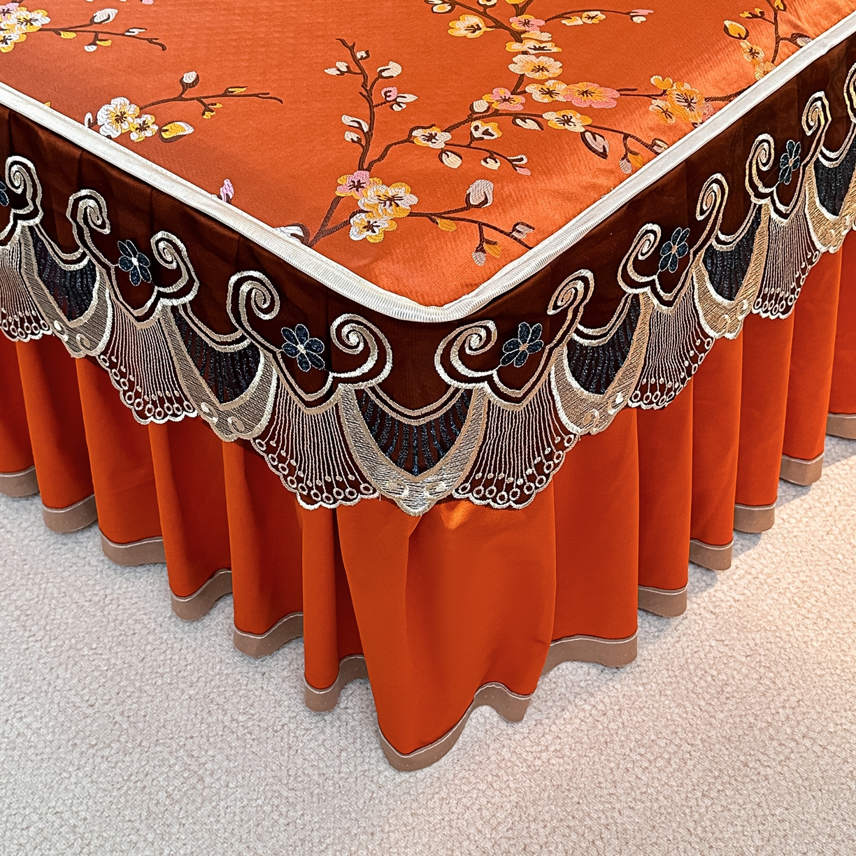 91家纺网 家纺一手货源 找家纺 手艺人家纺 2025新款高精密拉链款G01单床裙 床裙单件 床裙G01橙