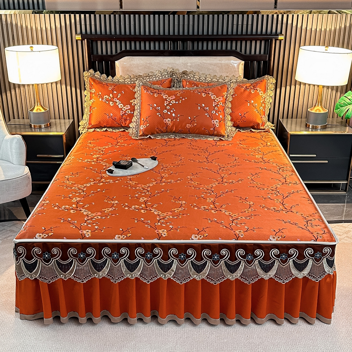 91家纺网 家纺一手货源 找家纺 手艺人家纺 2025新款高精密拉链款G01单床裙 床裙单件 床裙G01橙