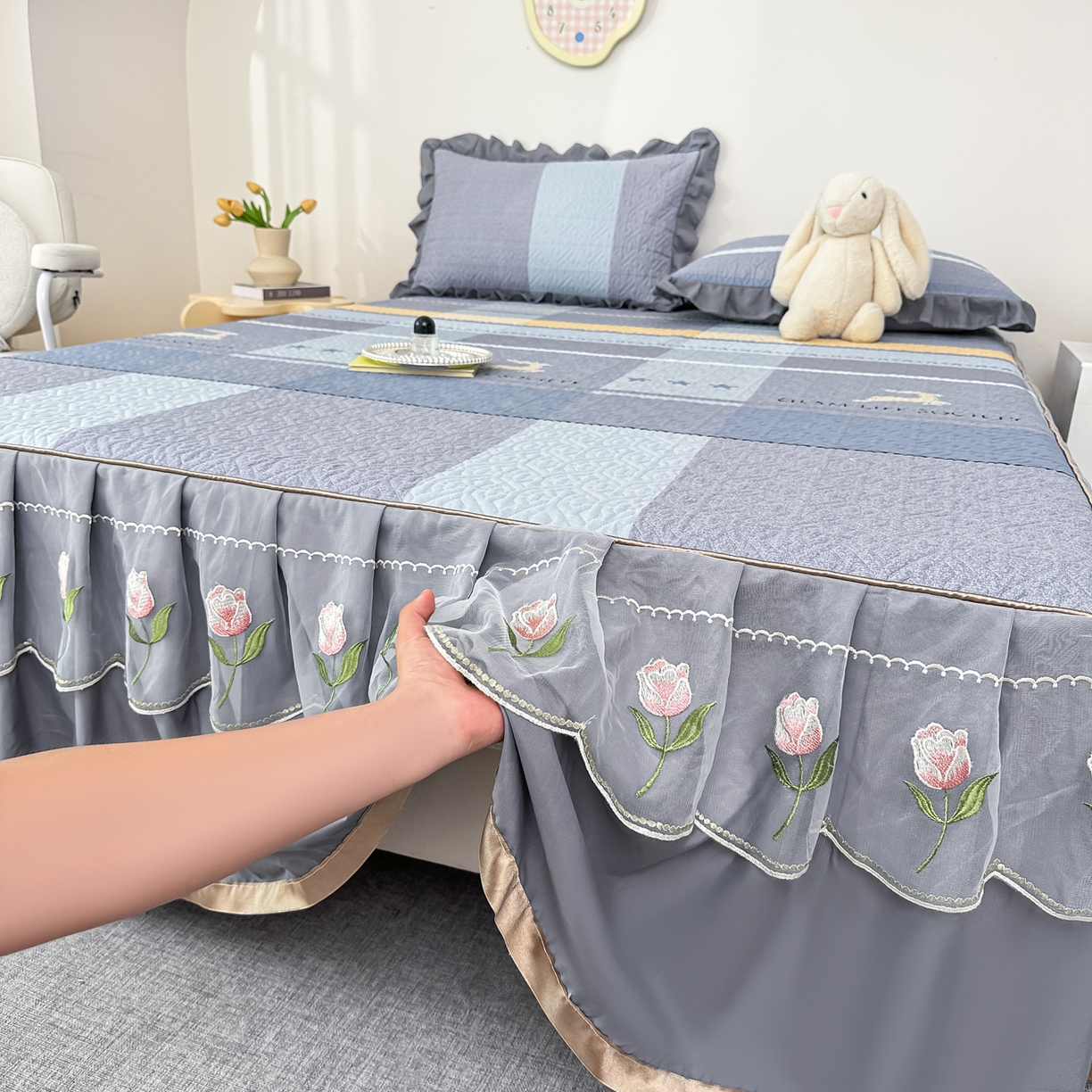 91家纺网 家纺一手货源 找家纺 手艺人家纺 2025新款全棉纯棉绗缝单床裙C02-C15 床裙单件 床裙C12