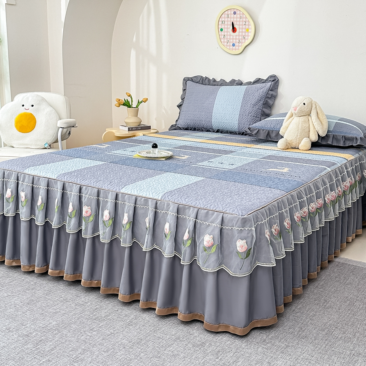 91家纺网 家纺一手货源 找家纺 手艺人家纺 2025新款全棉纯棉绗缝单床裙C02-C15 床裙单件 床裙C12