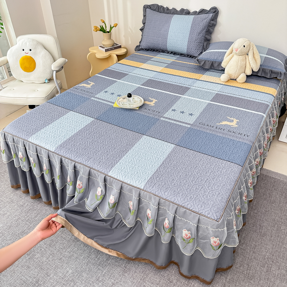 91家纺网 家纺一手货源 找家纺 手艺人家纺 2025新款全棉纯棉绗缝单床裙C02-C15 床裙单件 床裙C12