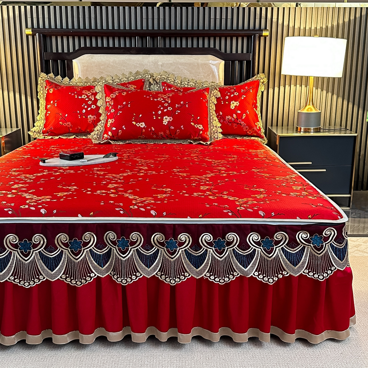 91家纺网 家纺一手货源 找家纺 手艺人家纺 2025新款高精密拉链款G01单床裙 床裙单件 床裙G01红