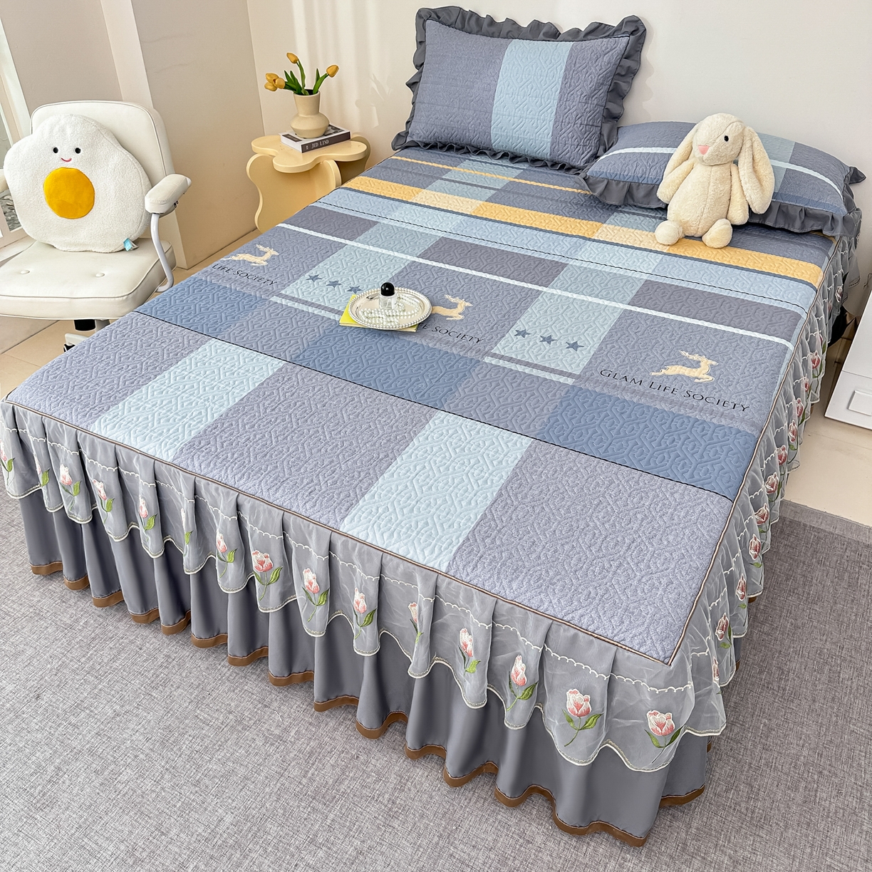 91家纺网 家纺一手货源 找家纺 手艺人家纺 2025新款全棉纯棉绗缝单床裙C02-C15 床裙单件 床裙C12