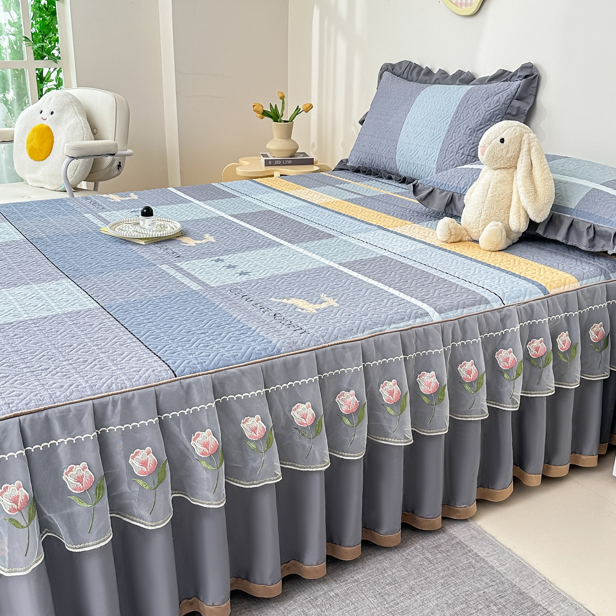 91家纺网 家纺一手货源 找家纺 手艺人家纺 2025新款全棉纯棉绗缝单床裙C02-C15 床裙单件 床裙C12