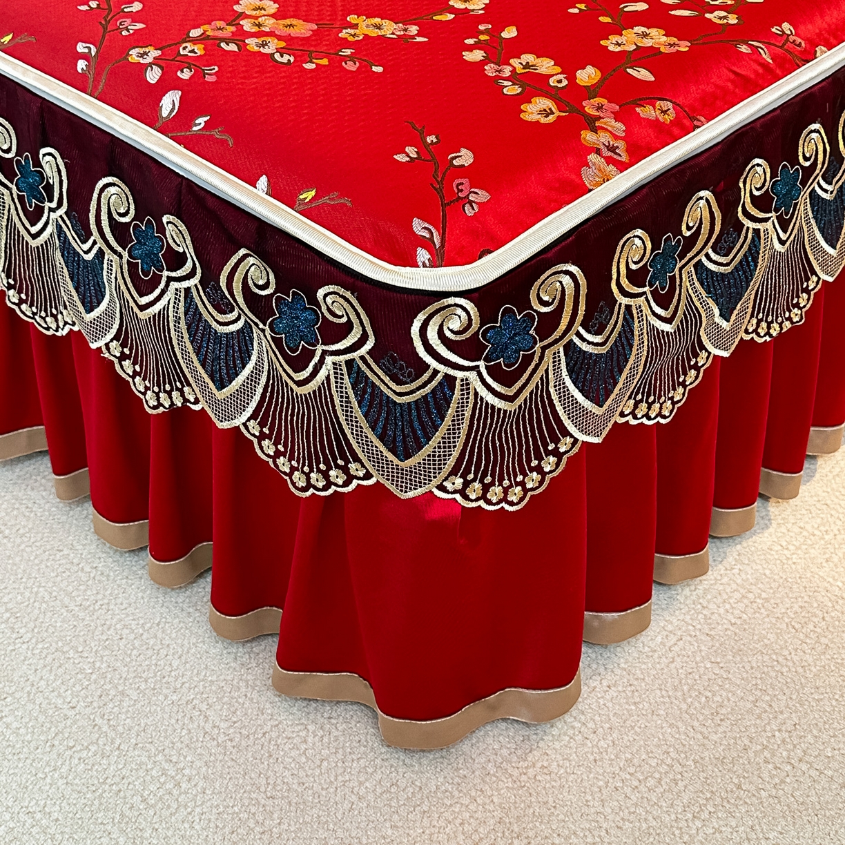 91家纺网 家纺一手货源 找家纺 手艺人家纺 2025新款高精密拉链款G01单床裙 床裙单件 床裙G01红