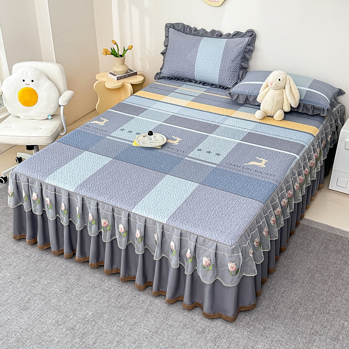 91家纺网 家纺一手货源 找家纺 手艺人家纺 2025新款全棉纯棉绗缝单床裙C02-C15 床裙单件 床裙C12