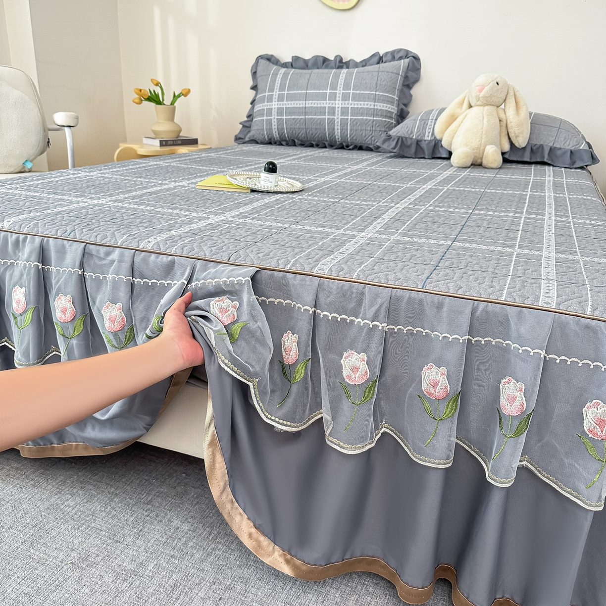 91家纺网 家纺一手货源 找家纺 手艺人家纺 2025新款全棉纯棉绗缝单床裙C02-C15 床裙单件 床裙C13