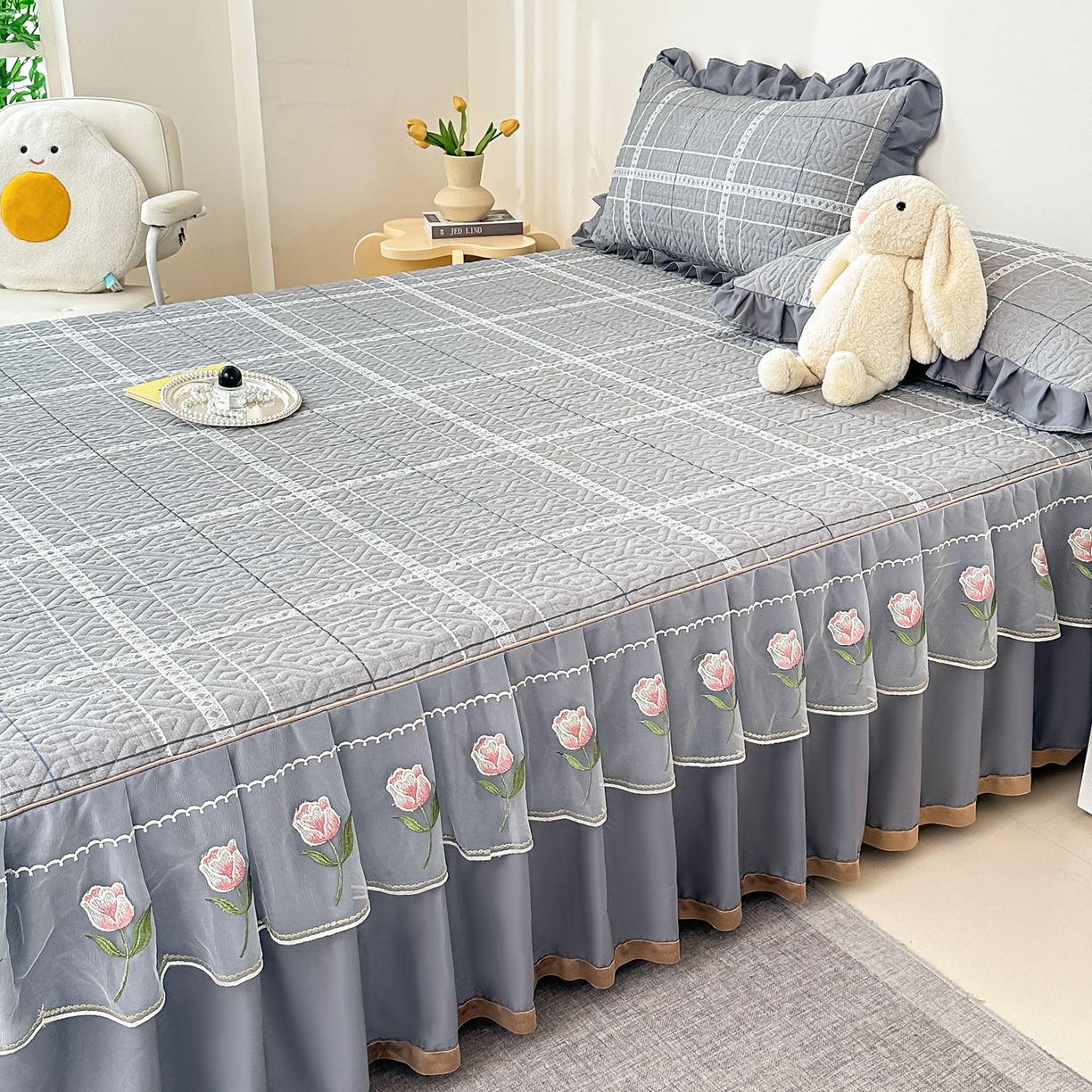 91家纺网 家纺一手货源 找家纺 手艺人家纺 2025新款全棉纯棉绗缝单床裙C02-C15 床裙单件 床裙C13