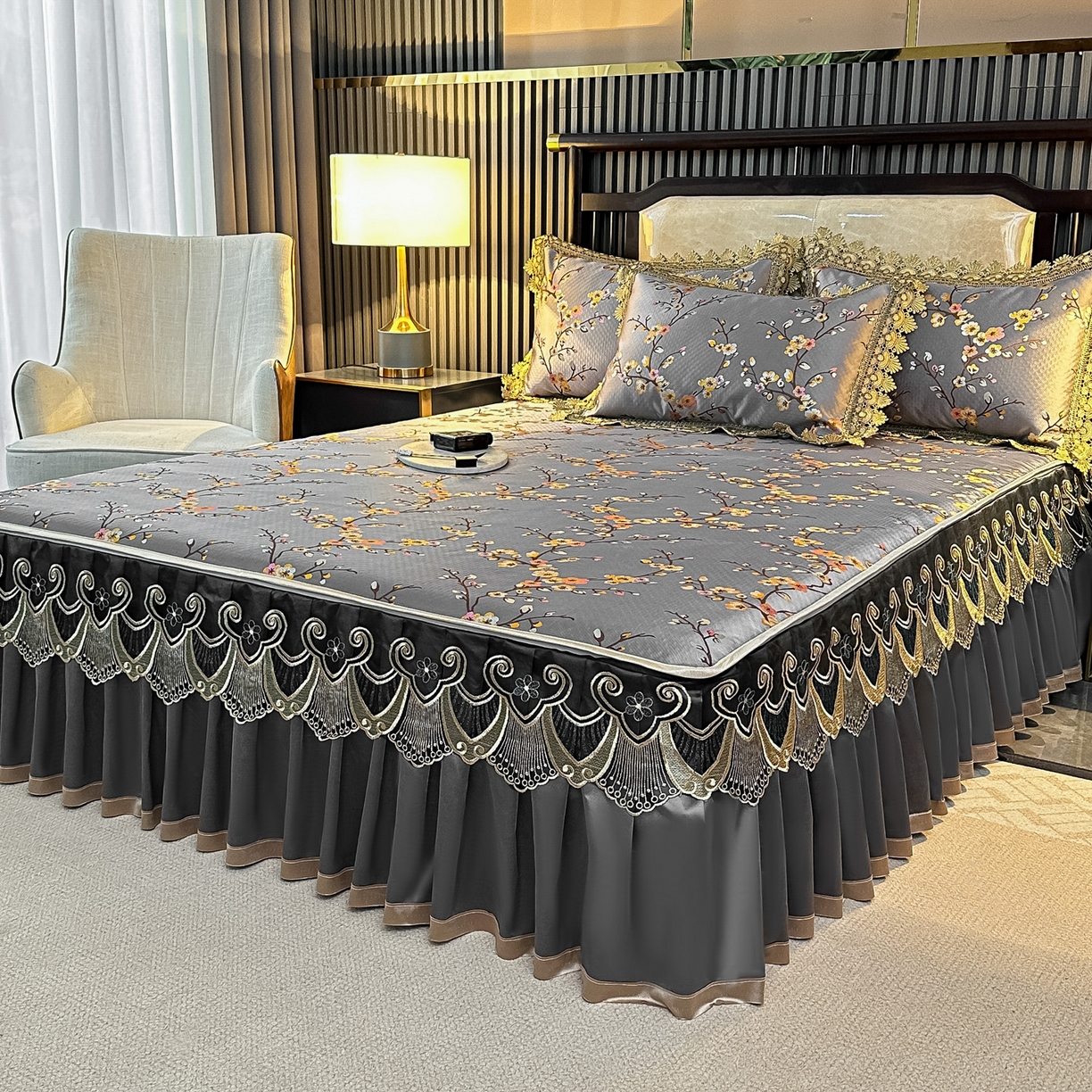 91家纺网 家纺一手货源 找家纺 手艺人家纺 2025新款高精密拉链款G01单床裙 床裙单件 床裙G01灰