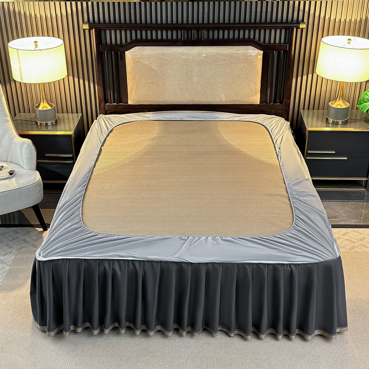 91家纺网 家纺一手货源 找家纺 手艺人家纺 2025新款高精密拉链款G01单床裙 床裙单件 床裙G01灰