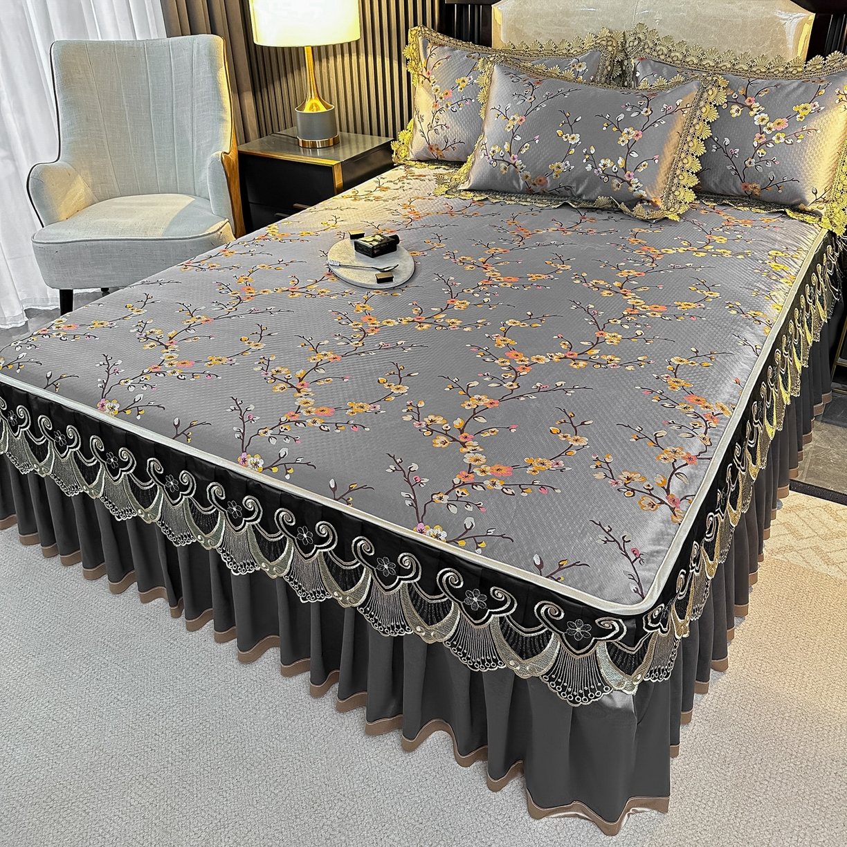 91家纺网 家纺一手货源 找家纺 手艺人家纺 2025新款高精密拉链款G01单床裙 床裙单件 床裙G01灰