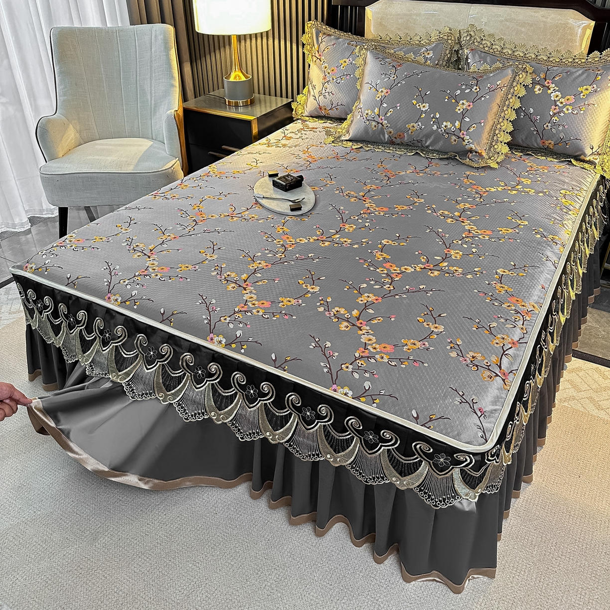 91家纺网 家纺一手货源 找家纺 手艺人家纺 2025新款高精密拉链款G01单床裙 床裙单件 床裙G01灰