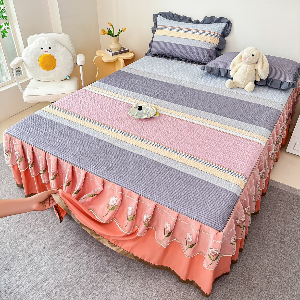 91家纺网 家纺一手货源 找家纺 手艺人家纺 2025新款全棉纯棉绗缝单床裙C02-C15 床裙单件 床裙C15