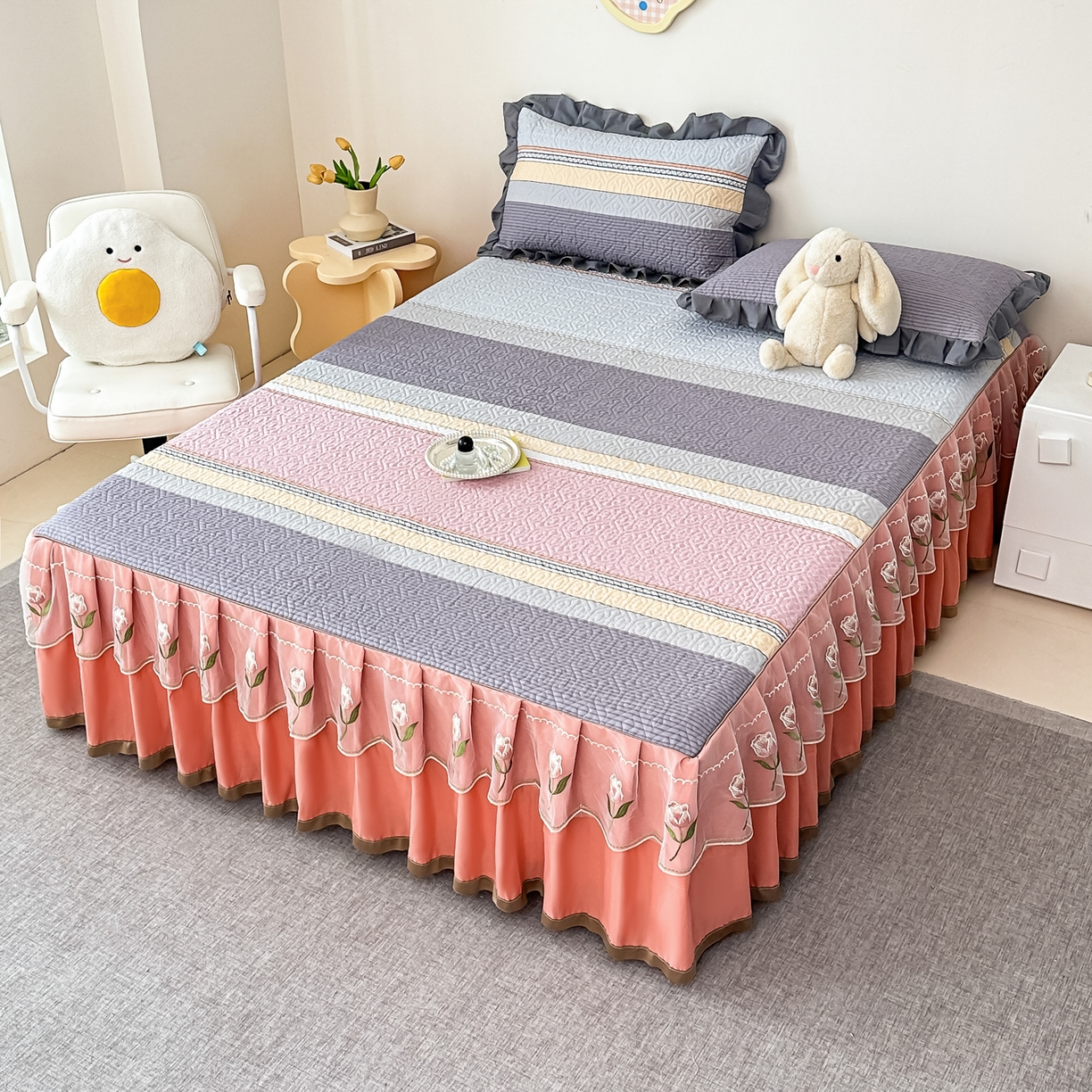 91家纺网 家纺一手货源 找家纺 手艺人家纺 2025新款全棉纯棉绗缝单床裙C02-C15 床裙单件 床裙C15