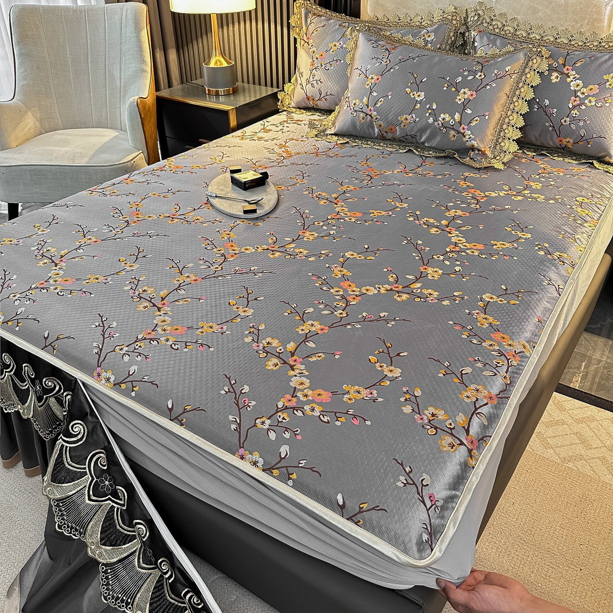 91家纺网 家纺一手货源 找家纺 手艺人家纺 2025新款高精密拉链款G01单床裙 床裙单件 床裙G01灰