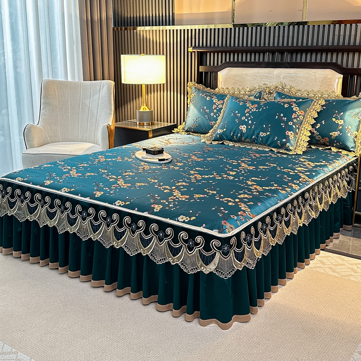 91家纺网 家纺一手货源 找家纺 手艺人家纺 2025新款高精密拉链款G01单床裙 床裙单件 床裙G01绿